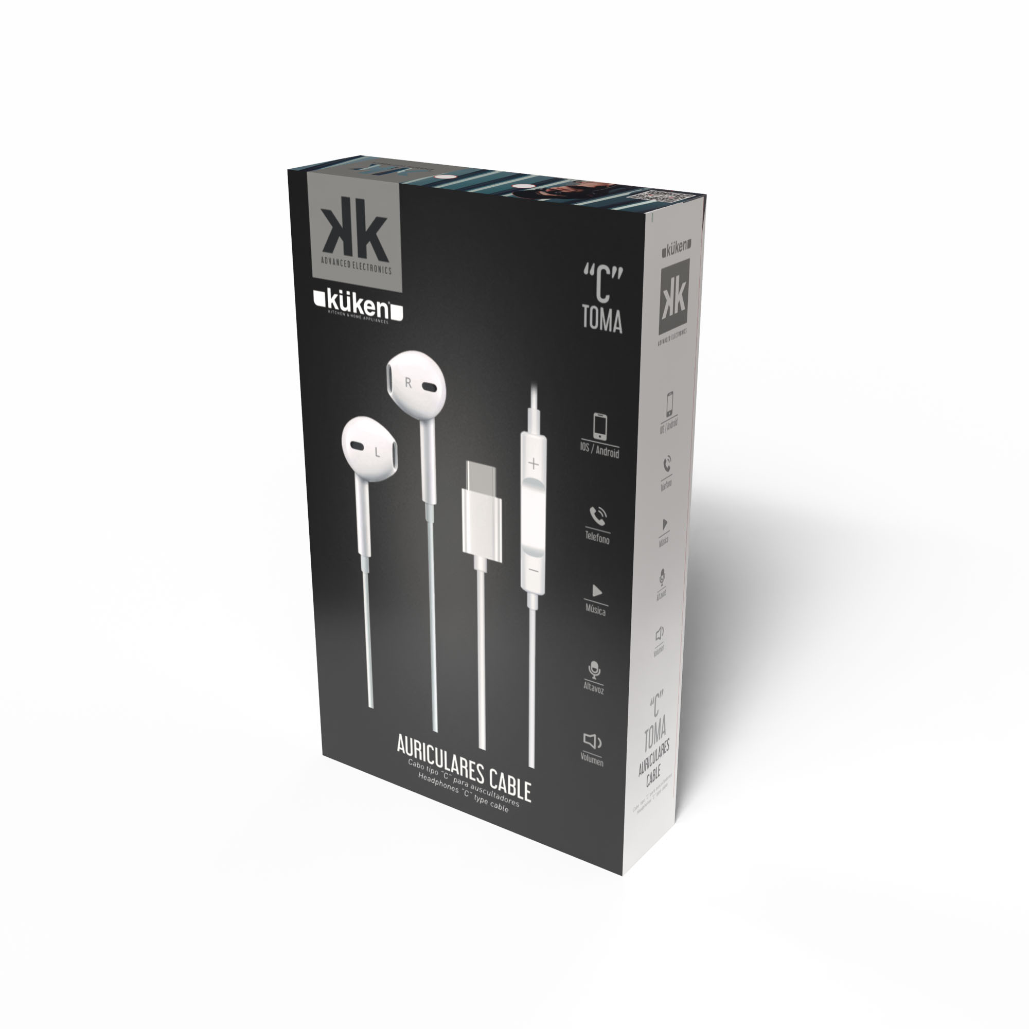 AURICULARES CABLE TIPO-C BLANCOS KÜKEN - Imagen 2